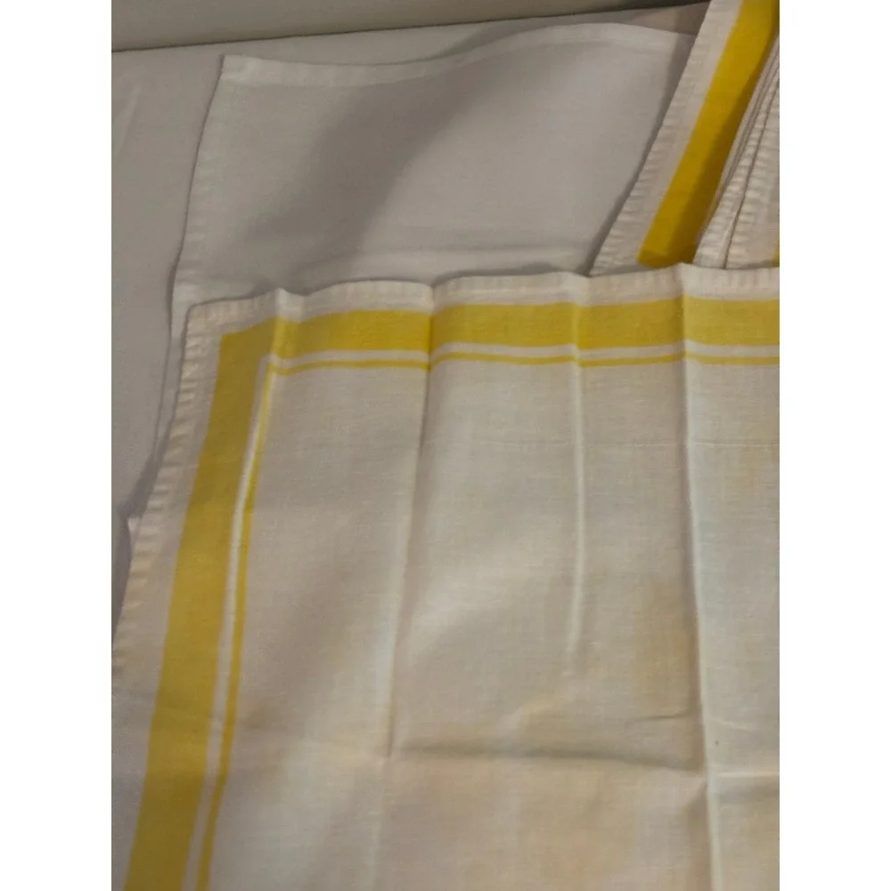 Vintage White and Yellow Striped Linen Cloth Napkins Set of 4 Mid Century Retro